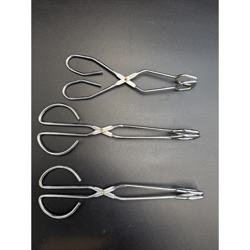 Lot Of 3 Stainless Steel Kitchen Tongs Made In Taiwan 10" And 8"